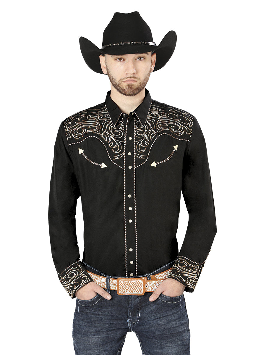 el General Bordado Vaquero Camisa Negro/dorado 44198