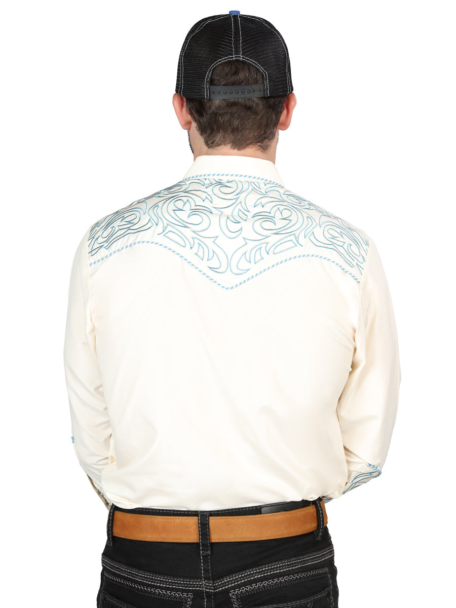 Camisa Vaquera Manga Larga El Señor De Los Cielos No.4032 65% Poliéster 35% Algodón Beige 44199