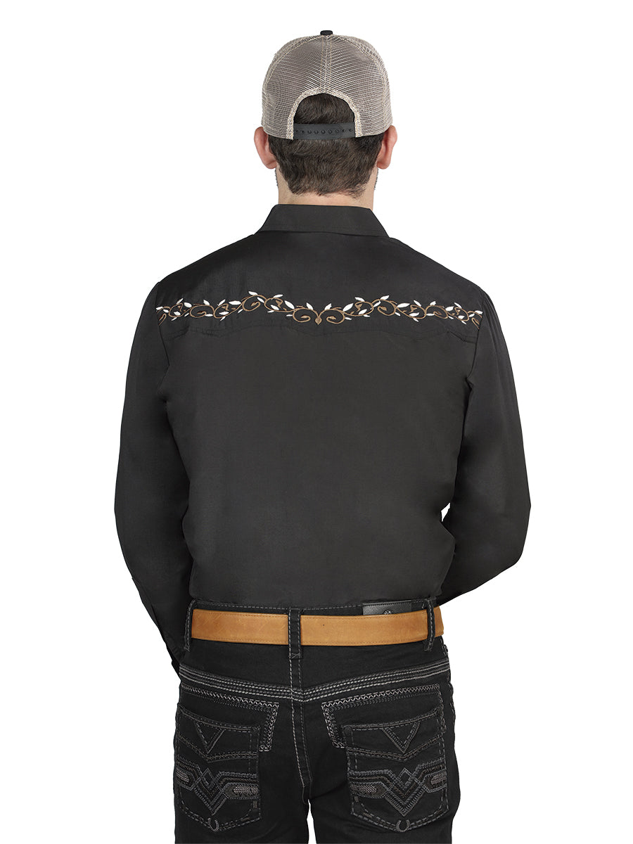 Camisa Vaquera Manga Larga El Señor De Los Cielos No.4076 65% Poliéster 35% Algodón Negro 44200