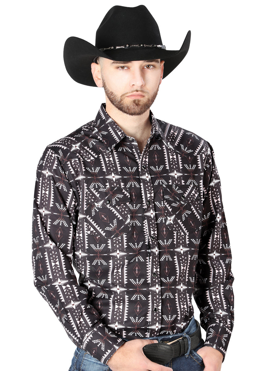 Negro Manga Larga Vaquero Camisa 44205