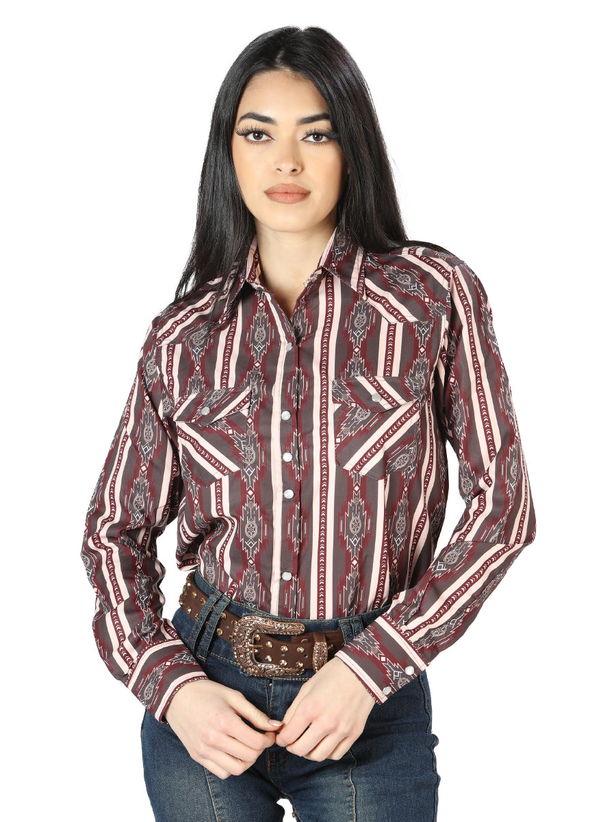 Dama Café Manga Larga Vaquero Camisa 44215