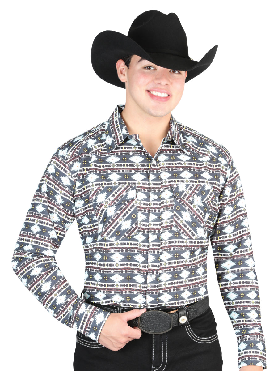 el General - Casual Manga Larga Camisa - Gris/khaki 44308