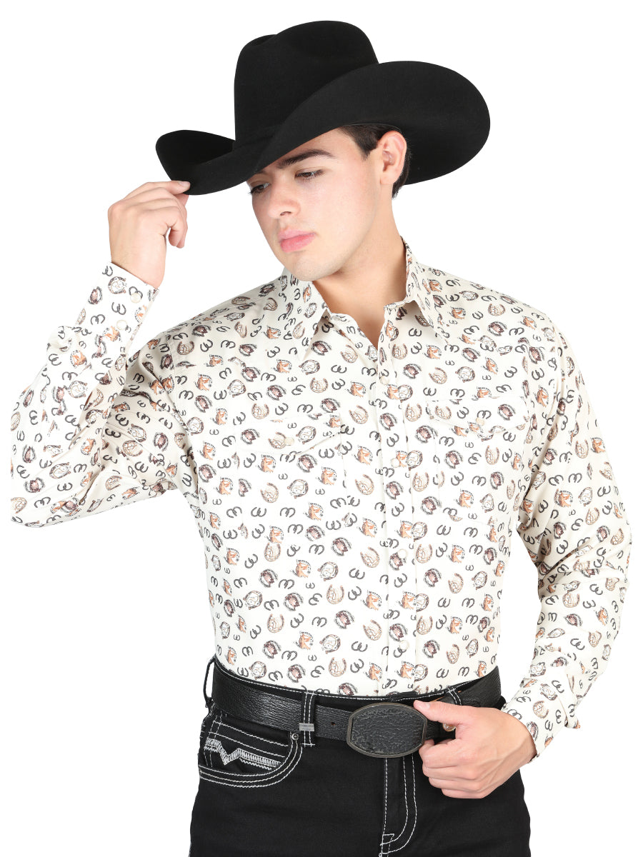 el General Caballero Vaquero Manga Larga Camisa - Beige 44311