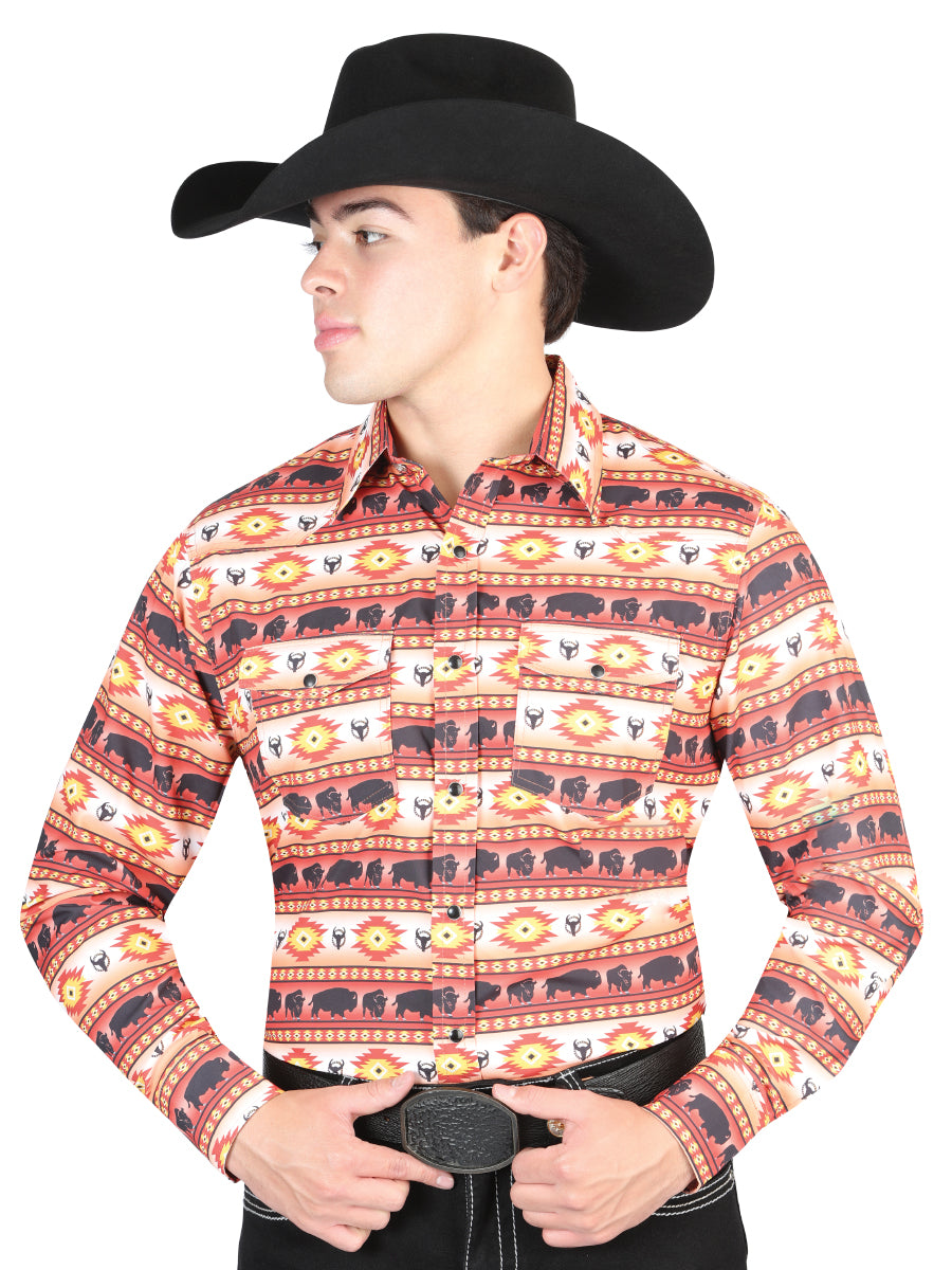 Camisa Vaquera M/ Larga El General 1024-12 65% Poliester 35% Algodon Naranja 44314