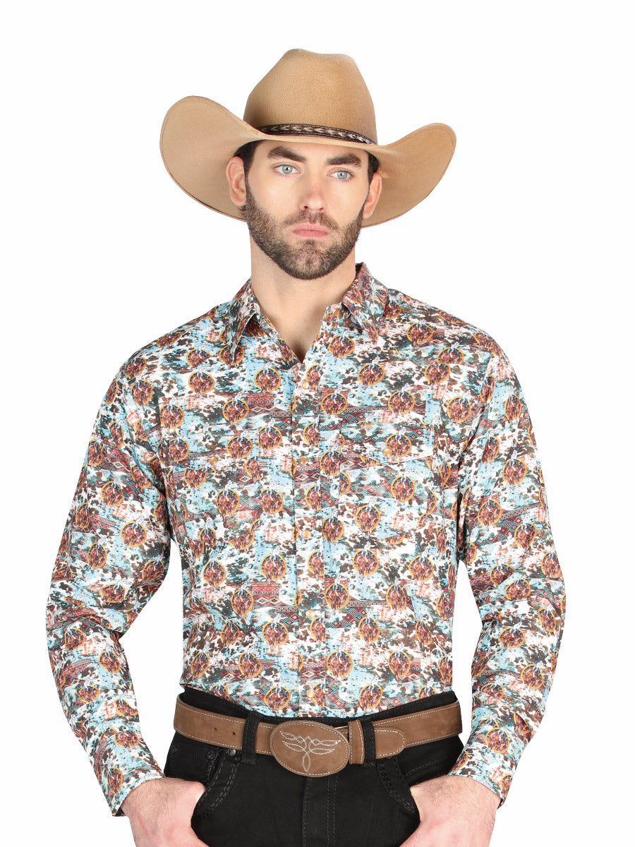 el General - Casual Manga Larga Camisa - Café/azul 44330