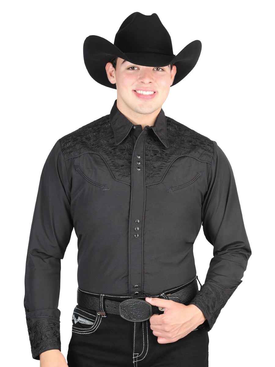el Señor de los Cielos Bordado Camisa Negro/negro 44331