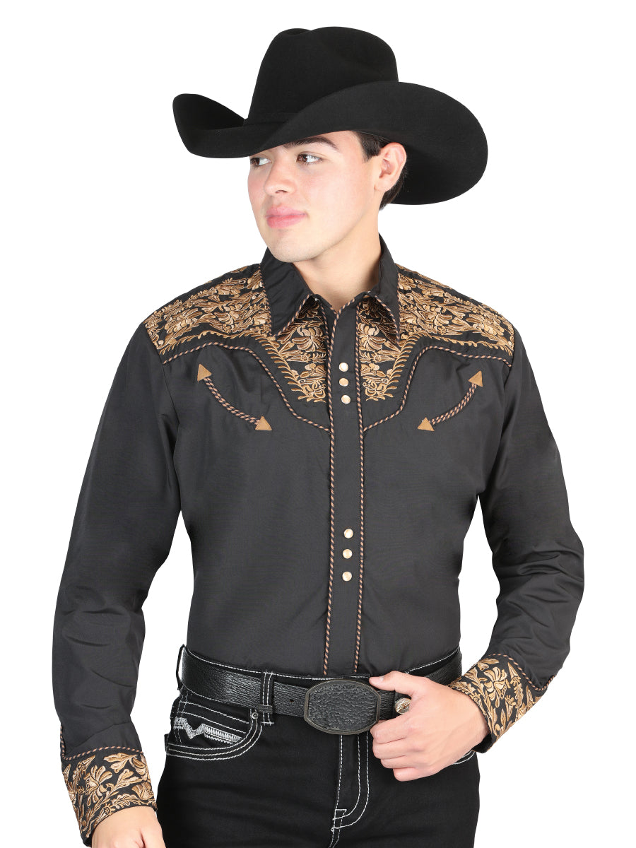 Camisa Vaquera M/ Larga El General 2800 65% Poliester 35% Algodon Negro/Dorado 44332