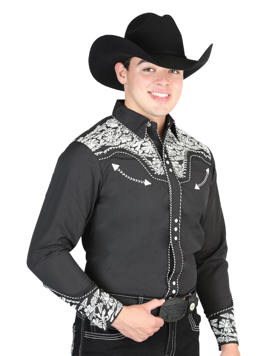 el Señor de los Cielos Bordado Camisa Negro/plateado 44333