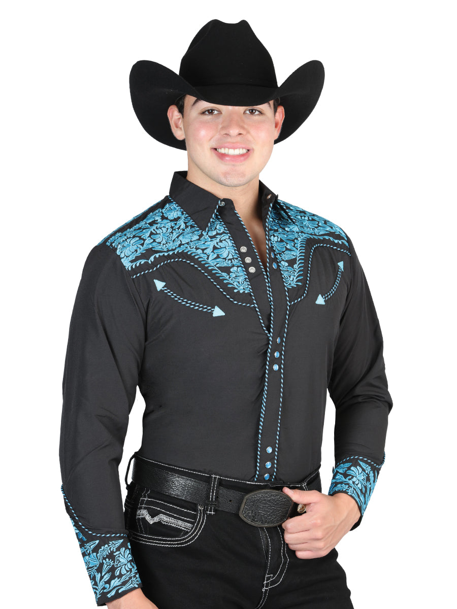 el Señor de los Cielos Bordado Camisa Negro/azul 44337