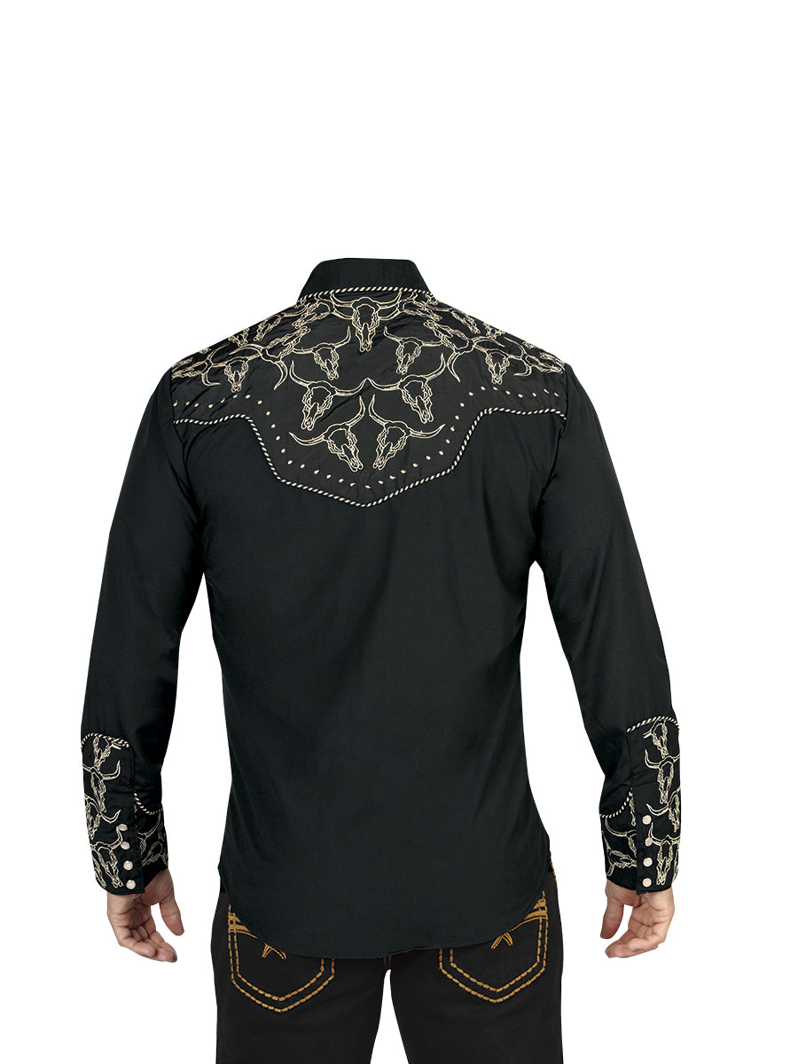 el Señor de los Cielos Bordado Camisa Negro/dorado 44338