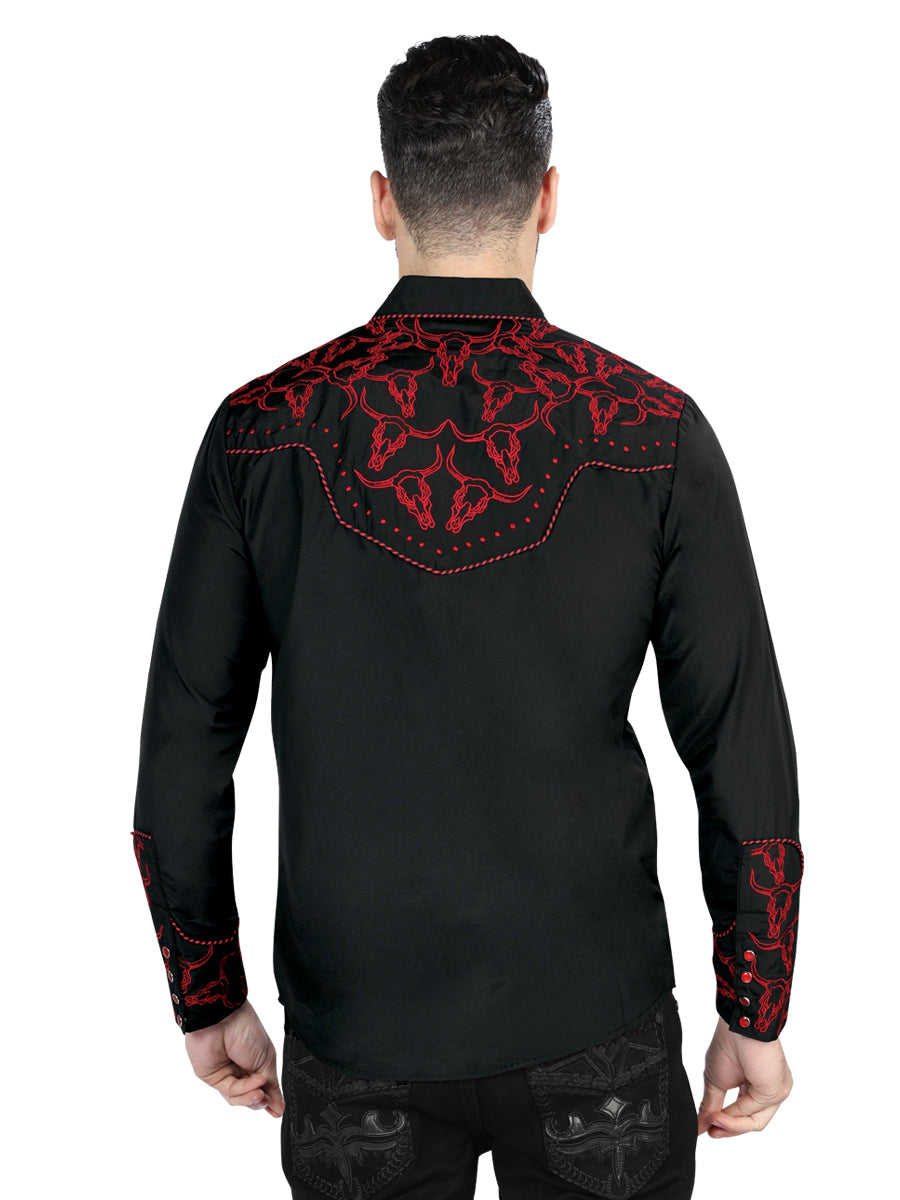el Señor de los Cielos Bordado Camisa Negro/rojo 44339