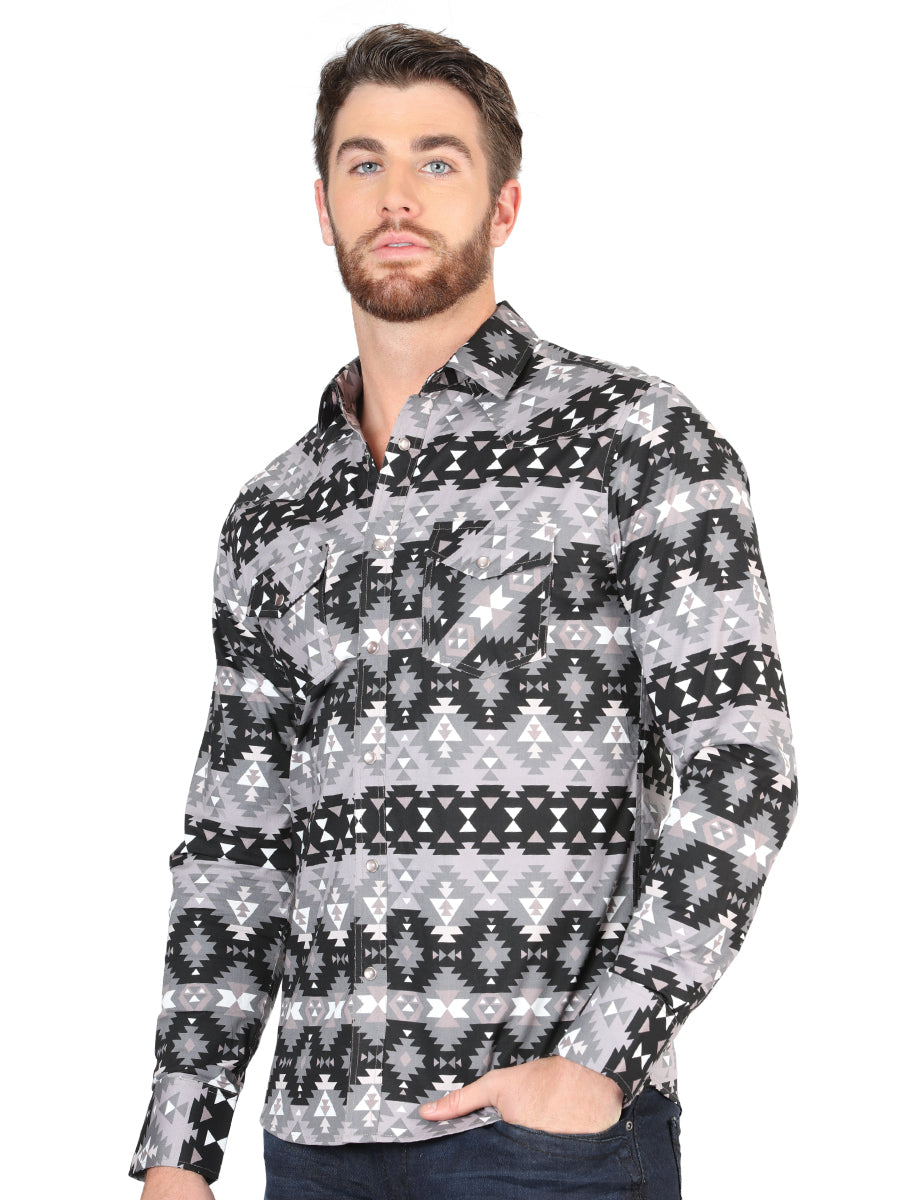 Casual Long - Sleeve Camisa del General - Negro 44397