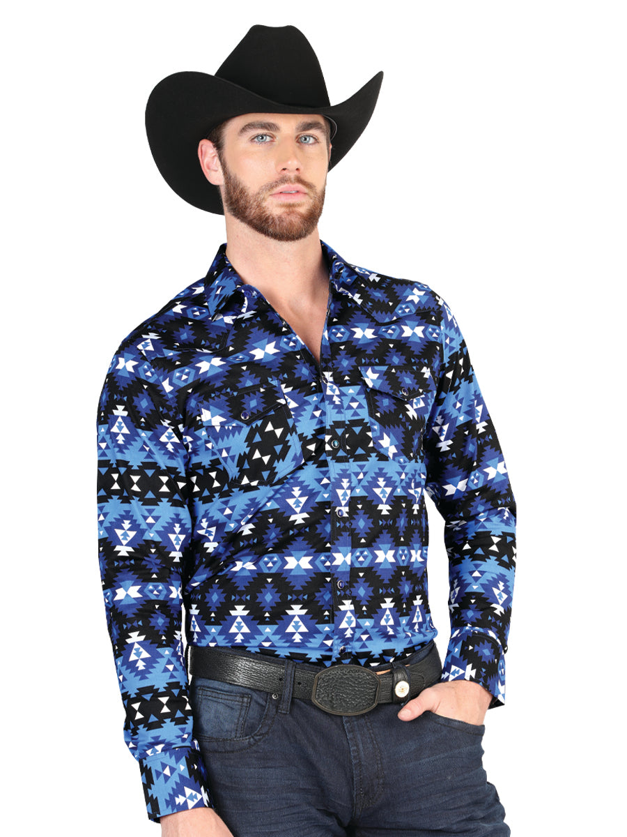 Casual Long - Sleeve Camisa del General - Azul 44398