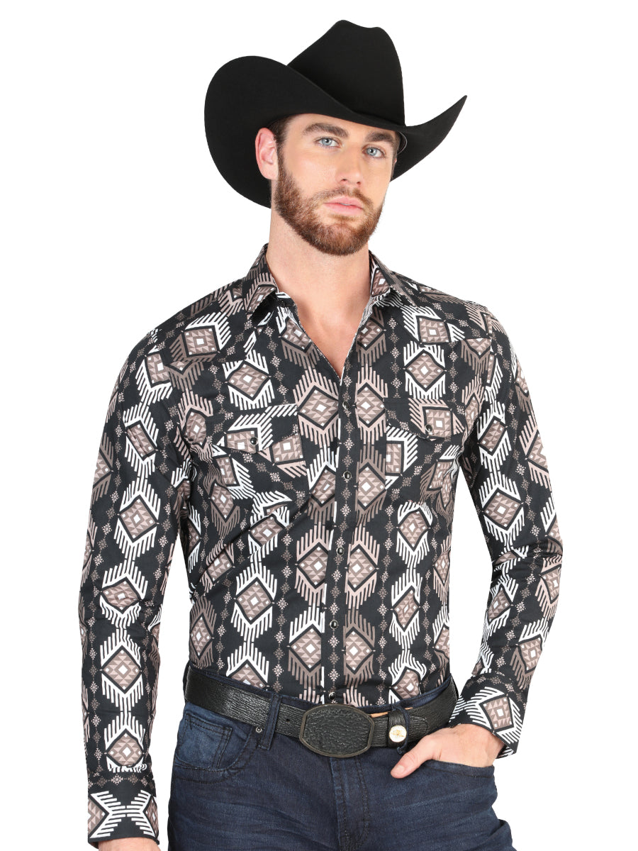 Casual Long - Sleeve Camisa del General Negro 44402