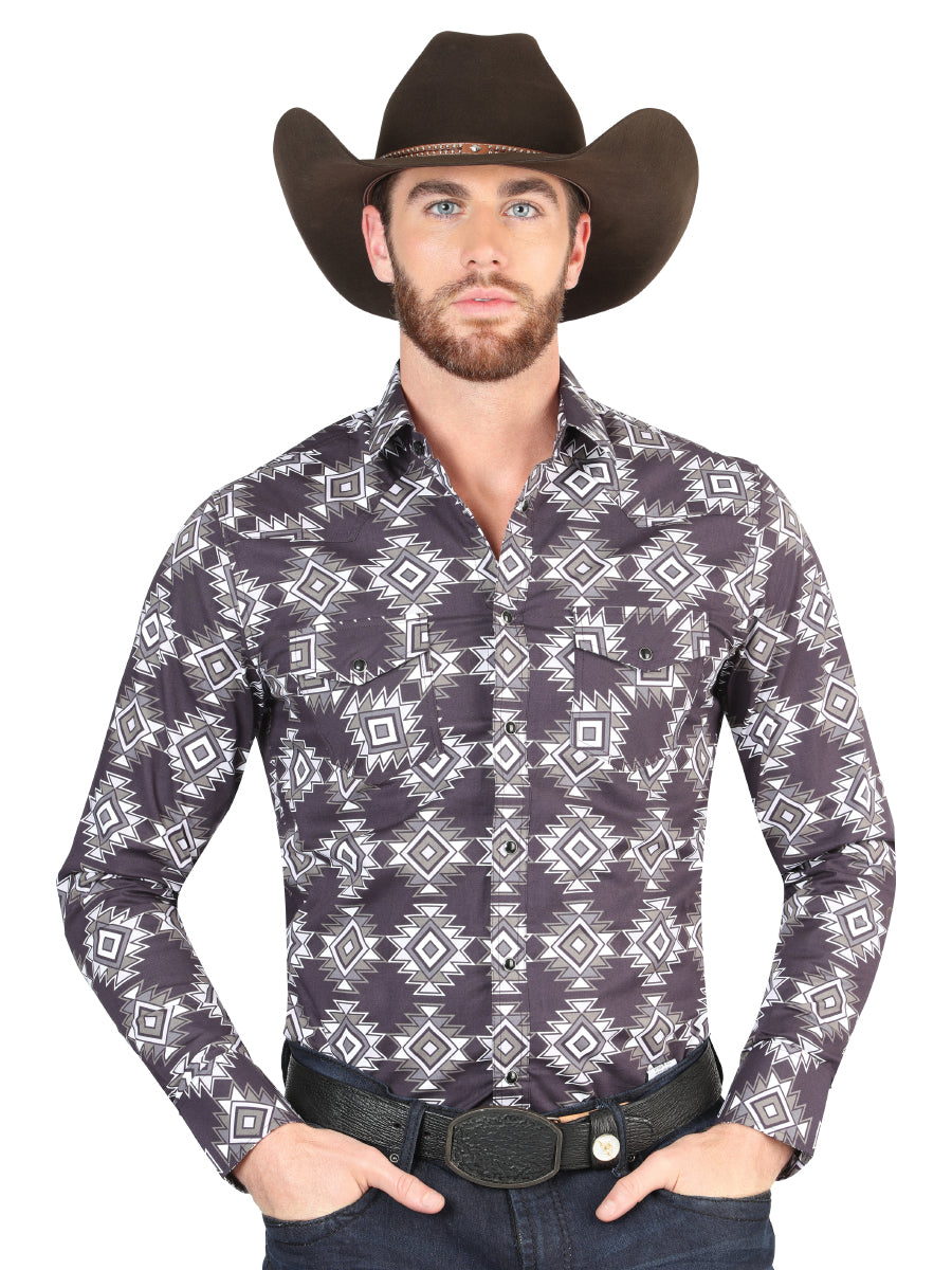 Casual Long - Sleeve Camisa del General Oscuro Azul 44403