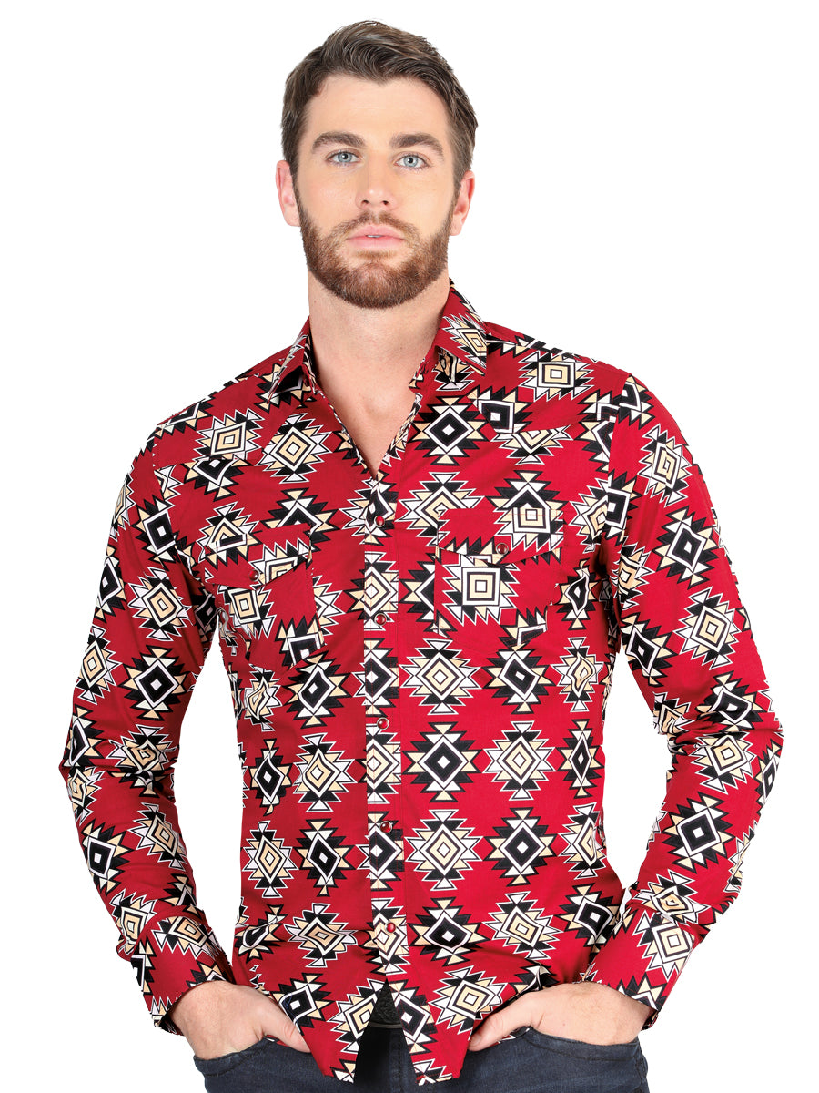Casual Long - Sleeve Camisa del General Rojo 44404