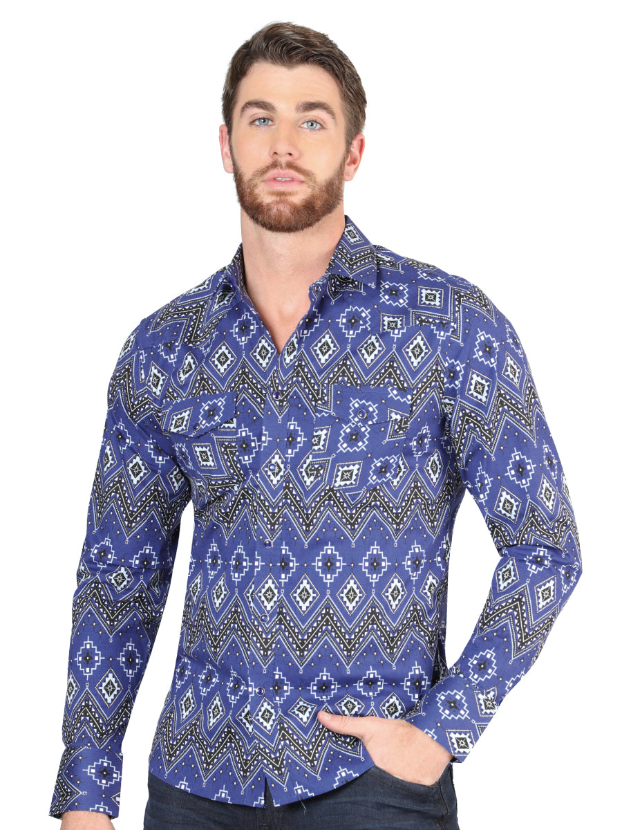Casual Long - Sleeve Camisa del General Azul 44429