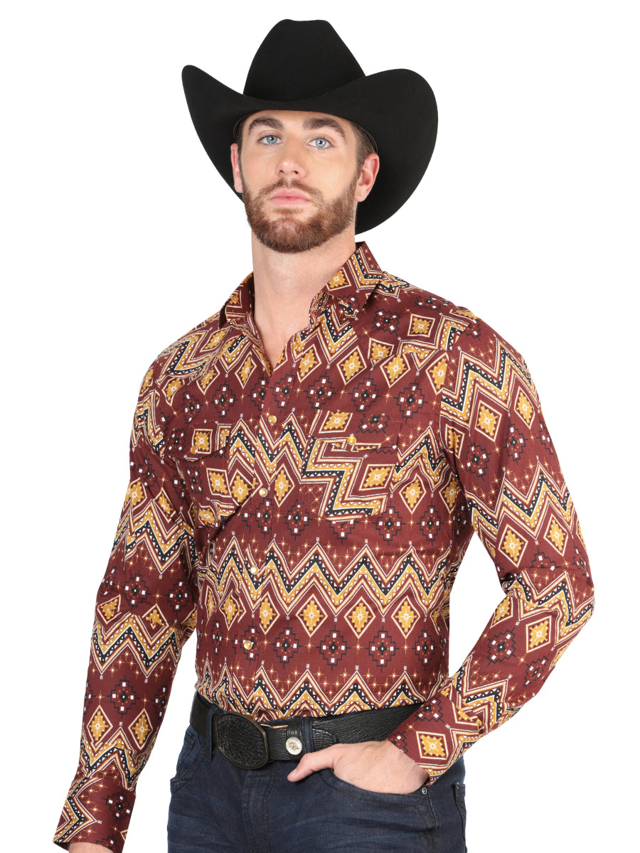 Casual Long - Sleeve Camisa del General Borgoña 44430