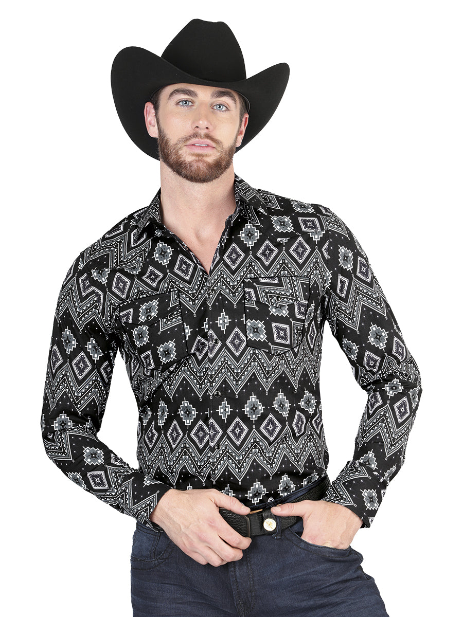 Casual Long - Sleeve Camisa del General Negro 44432
