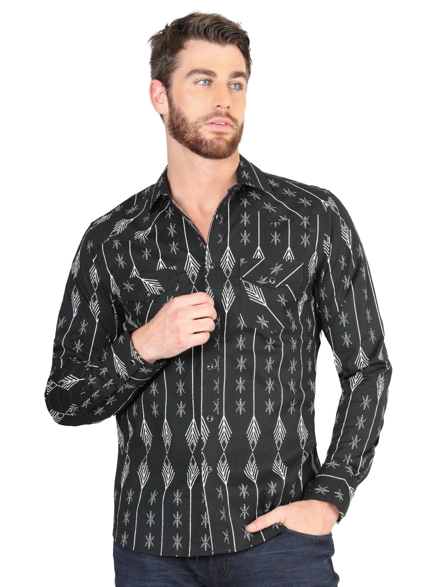 Casual Long - Sleeve Camisa del General Negro/blanco 44433