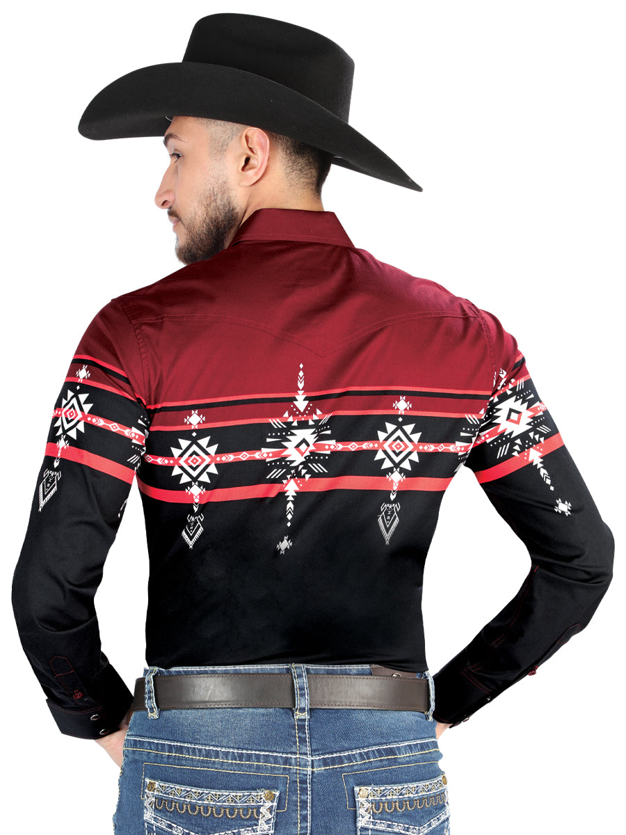 CAMISA VAQUERA M/ LARGA EL SENOR DE LOS CIELOS 23-36 97% COTTON 3% LYCRA NEGRO/BURGUNDY 44454