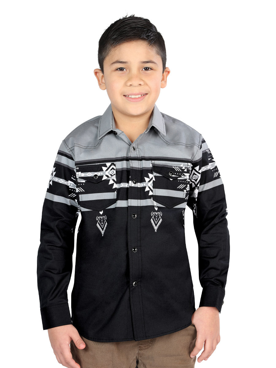 Casual Long - Sleeve Camisa del General Negro/gris 44467