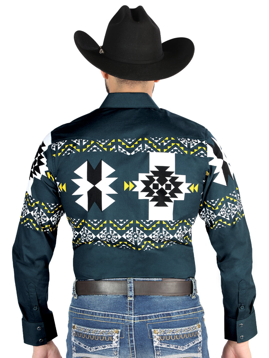 el General - Casual Manga Larga Camisa - Teal 44486
