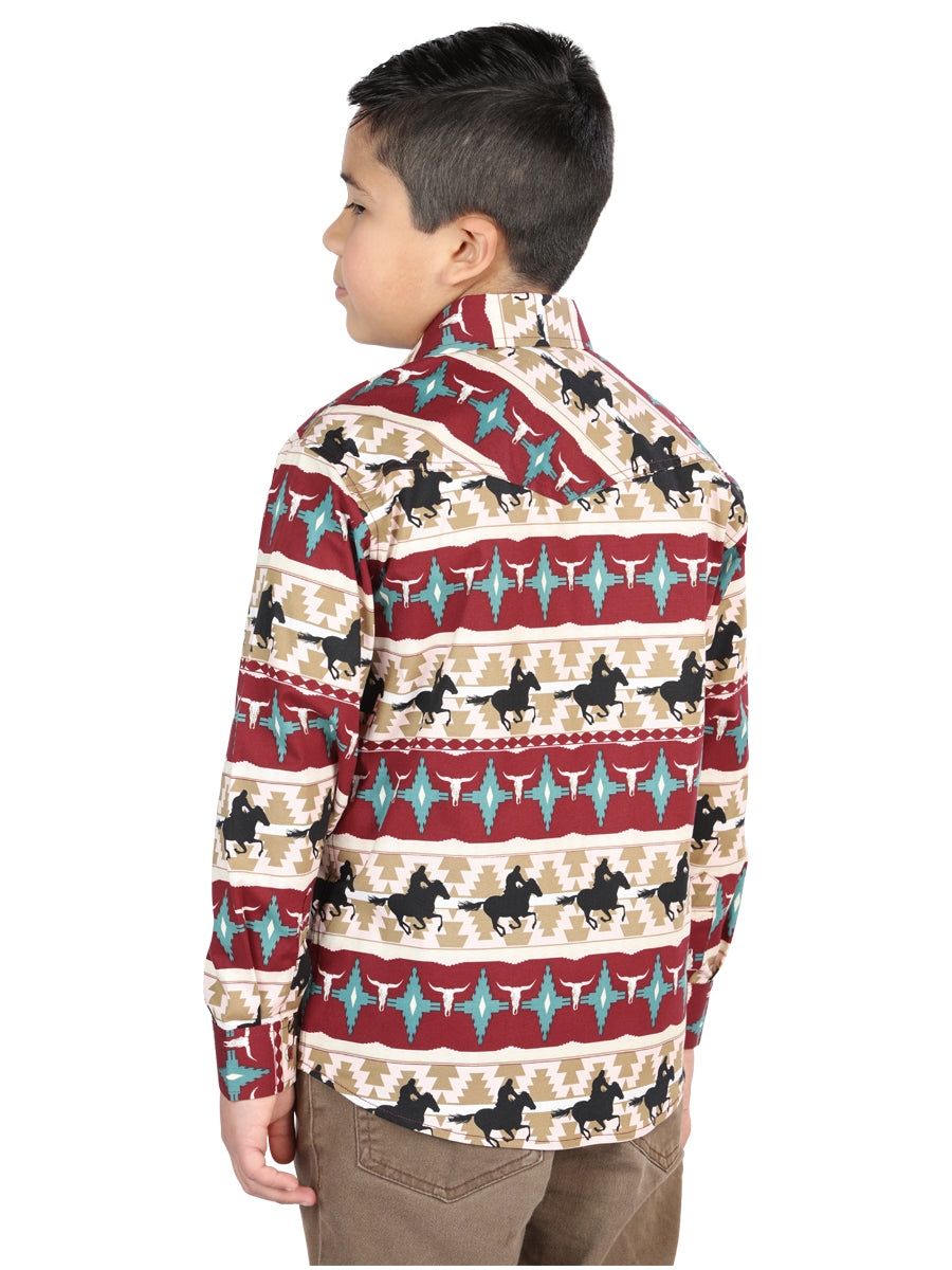 Camisa Vaquera M/ Larga El Senor De Los Cielos 23-52 97% Algodón 3% Lycra Burdeos 44492