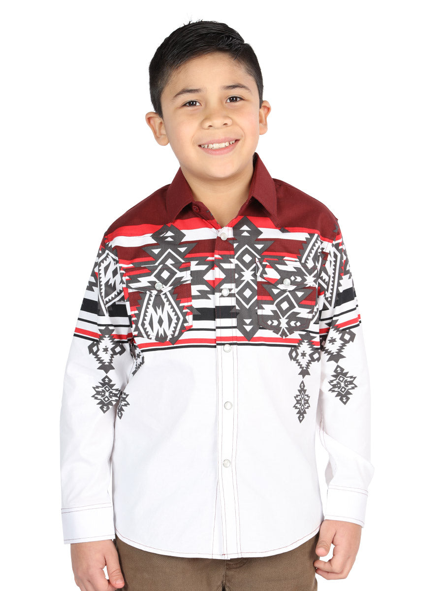 Casual Long - Sleeve Camisa del General Borgoña 44506