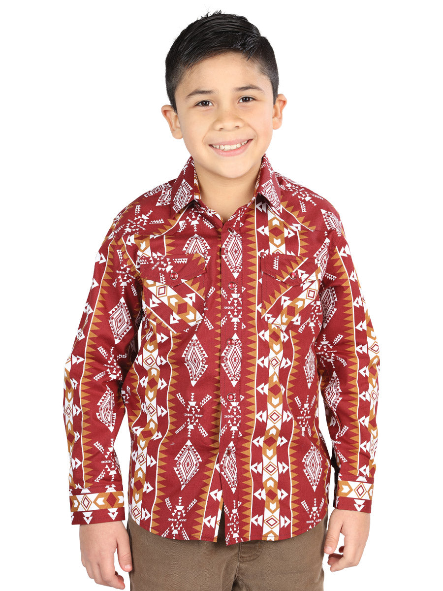 Casual Long - Sleeve Camisa del General Borgoña 44509