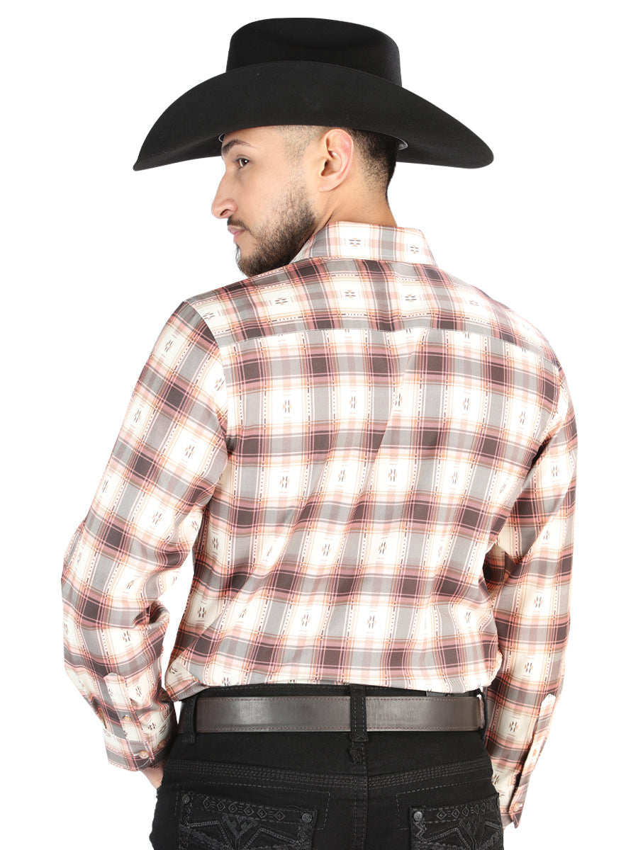 el General - Casual Manga Larga Camisa - Orange/beige 44699