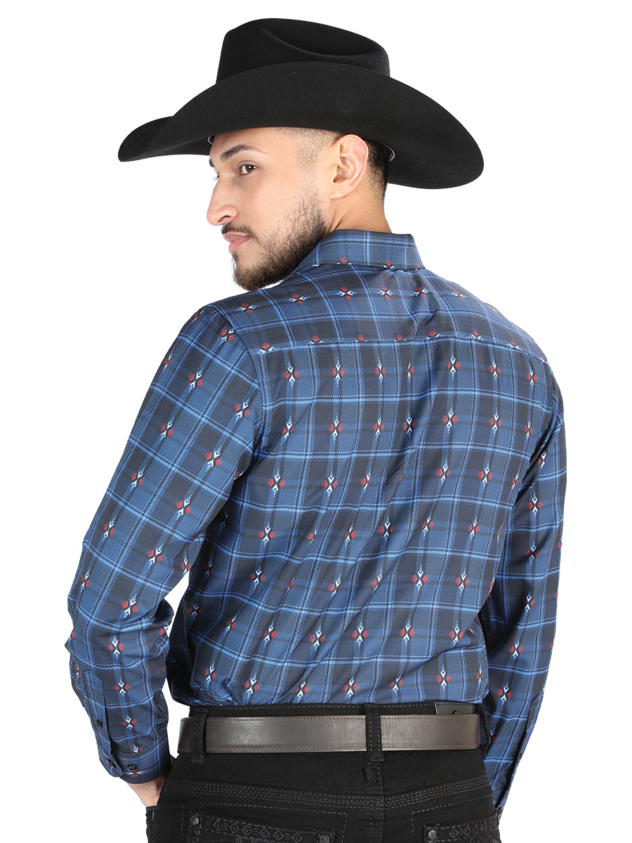 Camisa L/ Manga El Senor De Los Cielos Wh2307-40 97% Algodón 3% Spandex Negro/Azul 44704