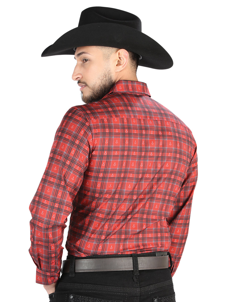 Camisa L/ Manga El Senor De Los Cielos Wh2307-73 97% Algodón 3% Spandex Rojo 44705