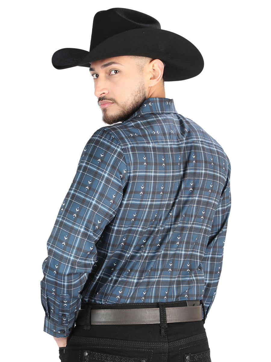 Camisa L/ Manga El Senor De Los Cielos Wh2307-151 97% Algodón 3% Spandex Gris/Blanco 44706