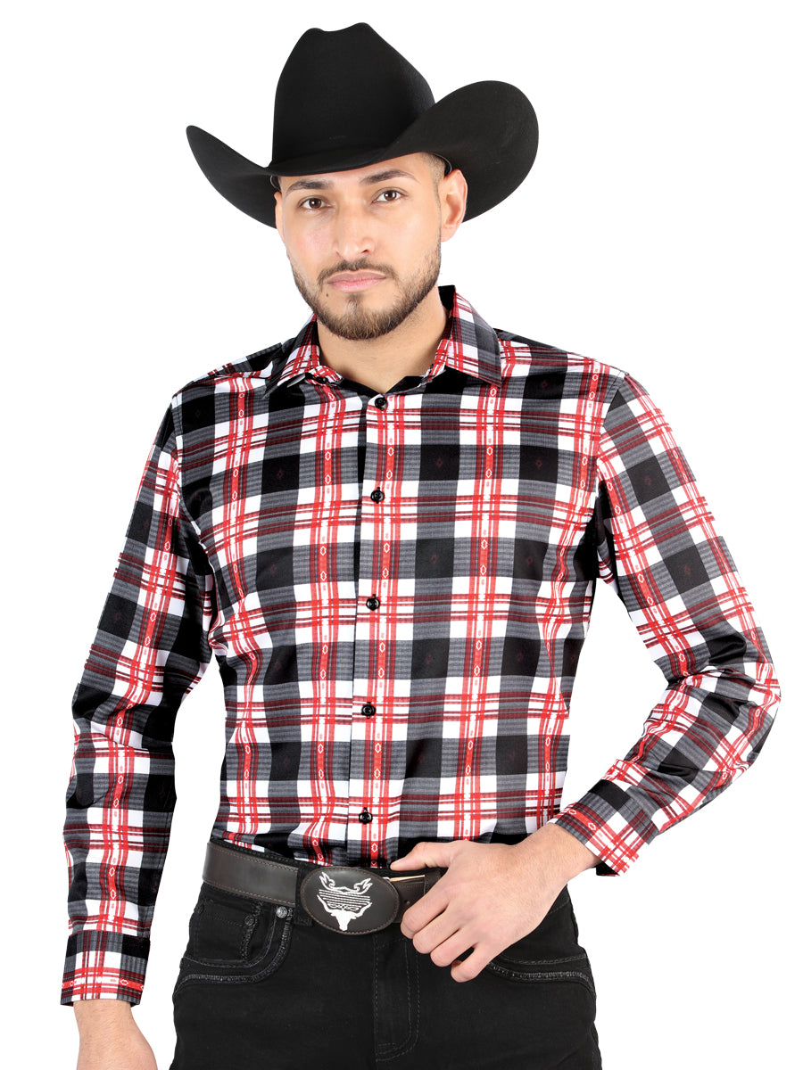 el General - Casual Long - Sleeve Camisa - Blanco/rojo 44707