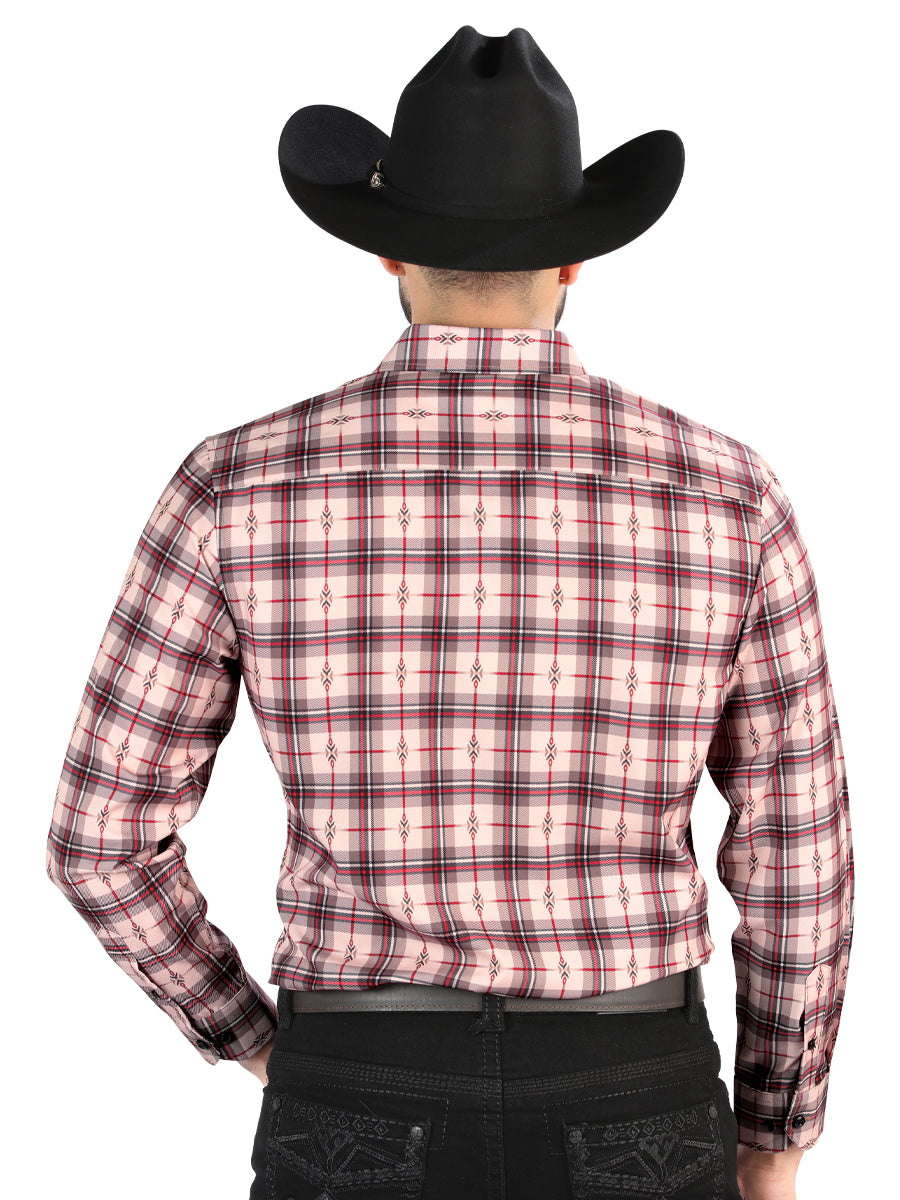 Camisa L/ Manga El Senor De Los Cielos Wh2307-113 97% Algodón 3% Spandex Beige/Rojo 44711