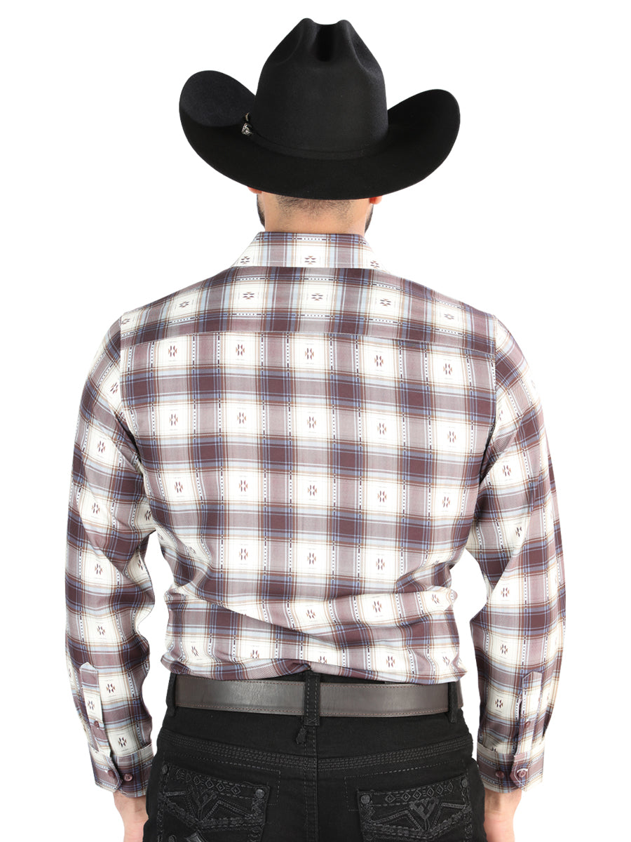 Camisa L/ Manga El Senor De Los Cielos Wh2307-11 97% Algodón 3% Spandex Beige/Burdeos 44713