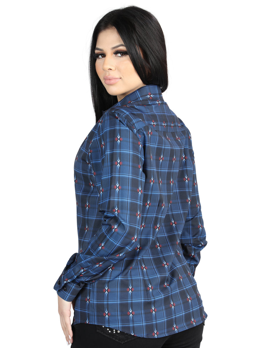 Camisa L/ Manga El Senor De Los Cielos Wh2307-40 97% Poliéster 3% Spandex Negro/Azul 44721