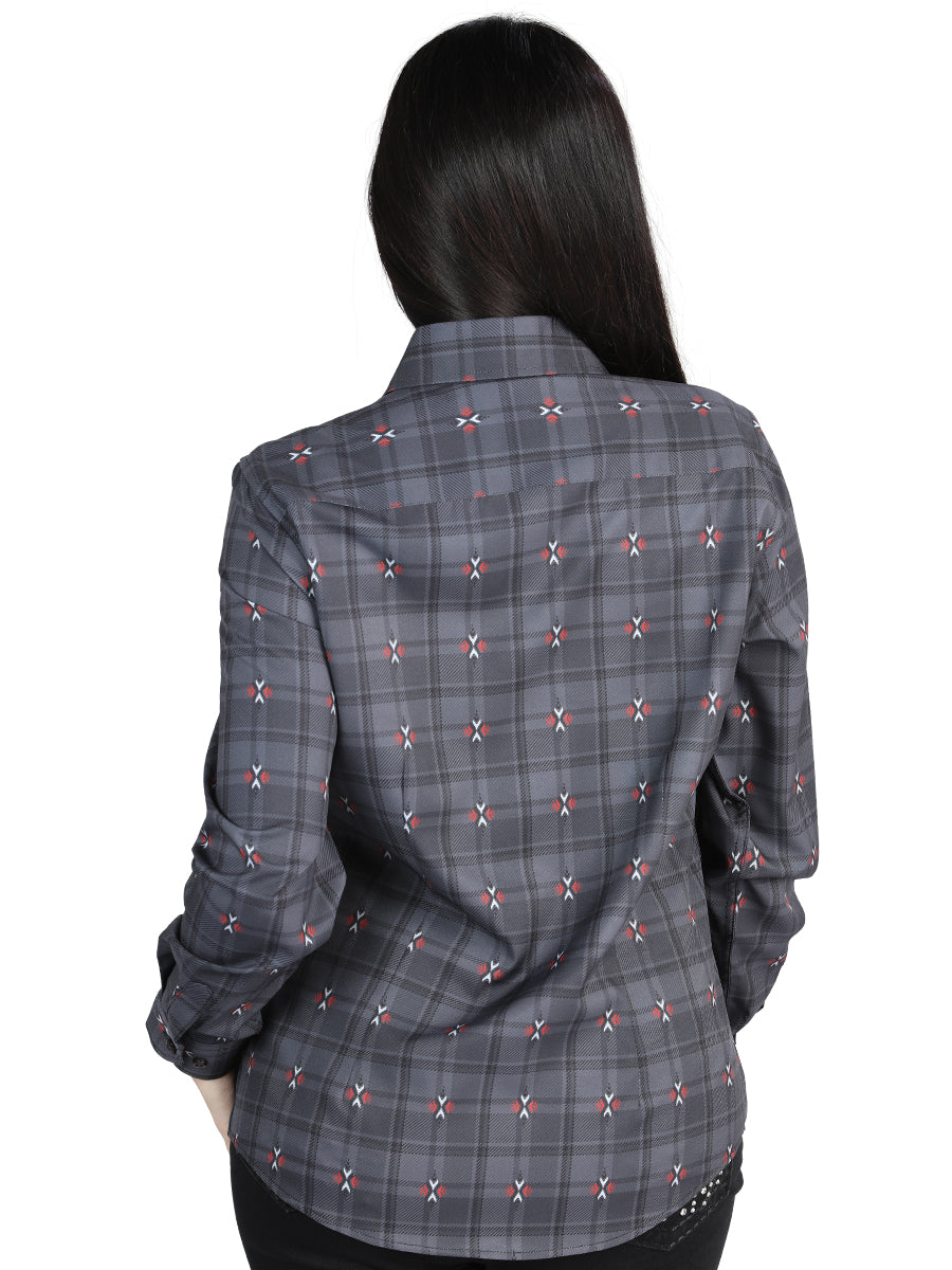 Camisa L/ Manga El Senor De Los Cielos Wh2307-39 97% Poliéster 3% Spandex Gray/Café 44725