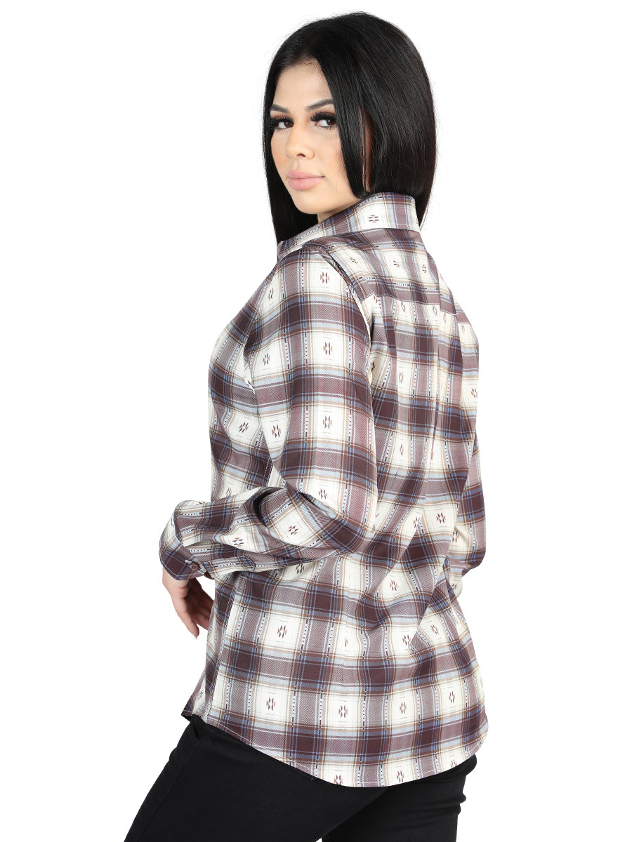 Camisa L/ Manga El Senor De Los Cielos Wh2307-11 97% Poliéster 3% Spandex Beige/burgundy 44730