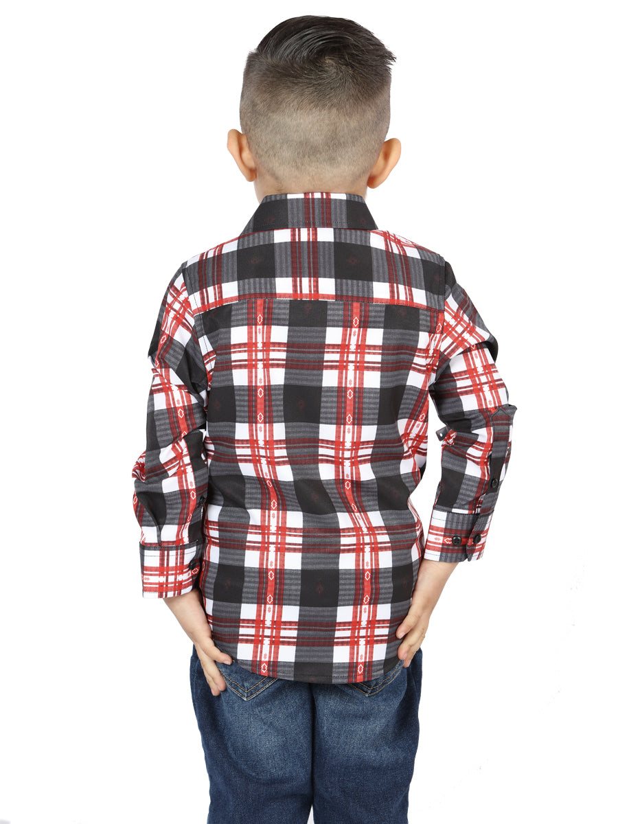 Camisa Manga Larga El Senor De Los Cielos Wh2307-106 97% Algodón 3% Spandex Blanco/Rojo 44741