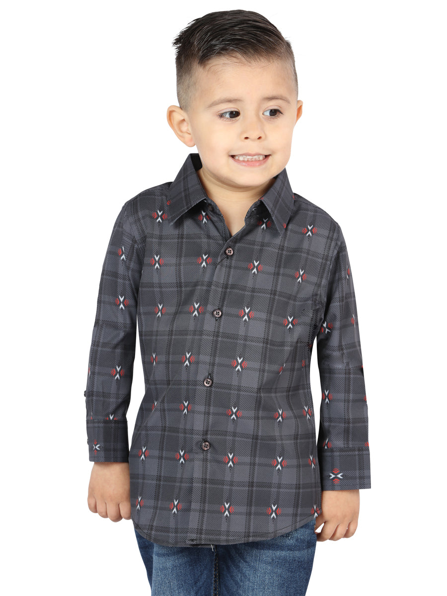 Camisa Manga Larga El Senor De Los Cielos Wh2307-39 97% Algodón 3% Spandex Gris/Marrón 44742