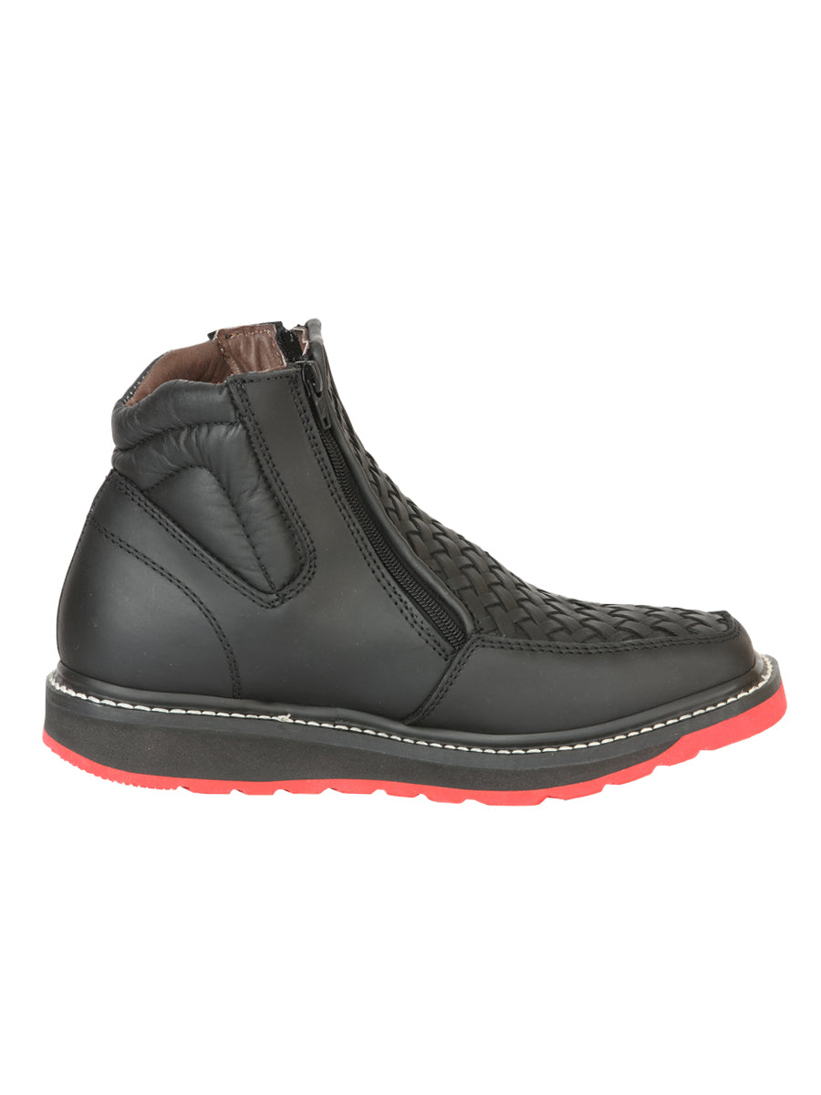el General Caballero Tobillo Botas con Zipper Woven Petatillo - Negro 45358