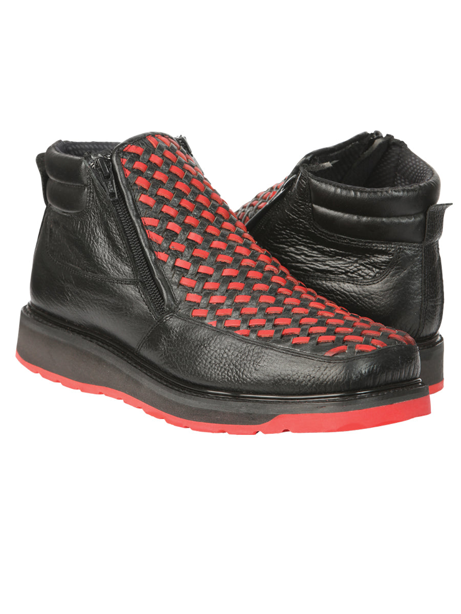 Botin C/ Cierre El General M-t-ro1-03-na Piel Petatillo Negro/rojo 45402