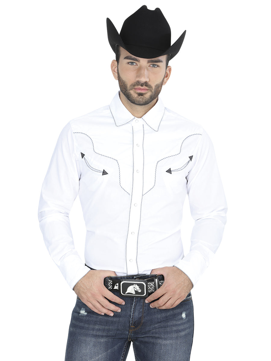Camisa Vaquera El Senor De Los Cielos Sc18-10 65% Polyester 35% Algodon Blanco 123917