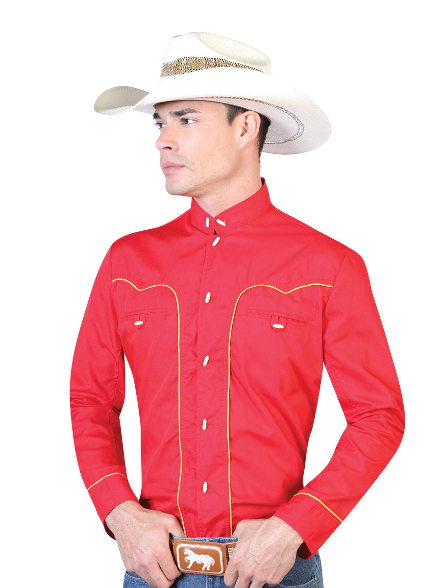 Camisa Charra Manga Larga El Senor De Los Cielos Chbi-1600 80% Poliéster 20% Algodón Rojo 124864