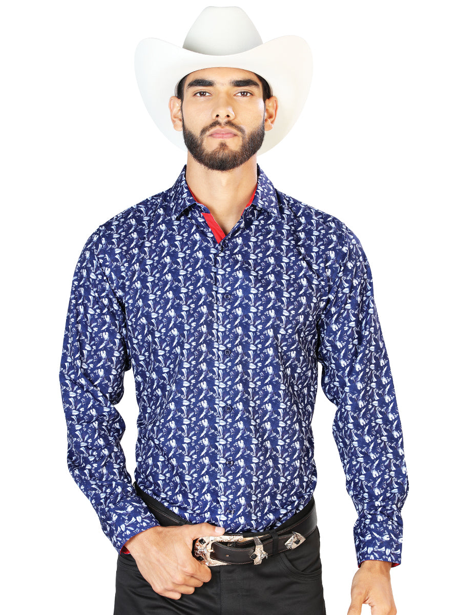Camisa Casual Manga Larga Centenario 7001 95% Poliester 5% Elastano Azul 126261