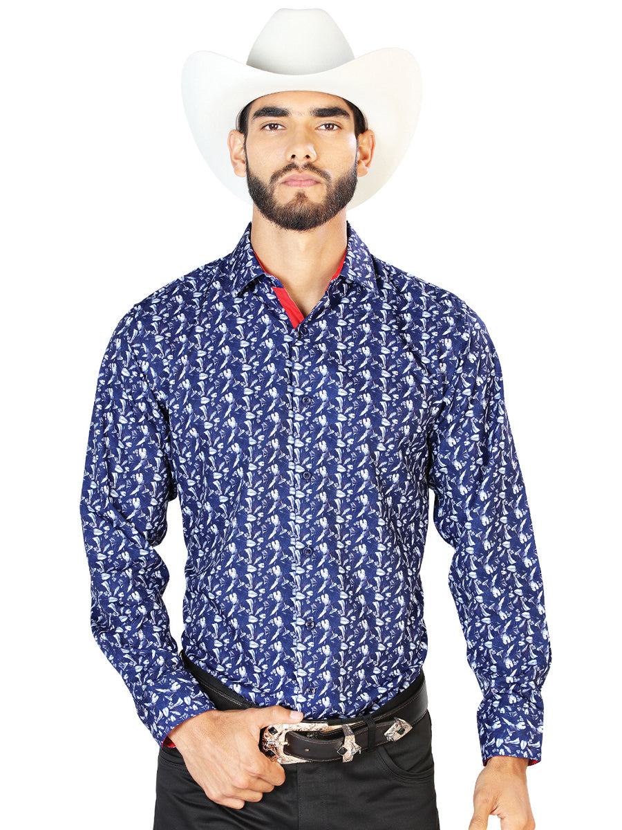 Azul Casual Manga Larga Camisa 126261