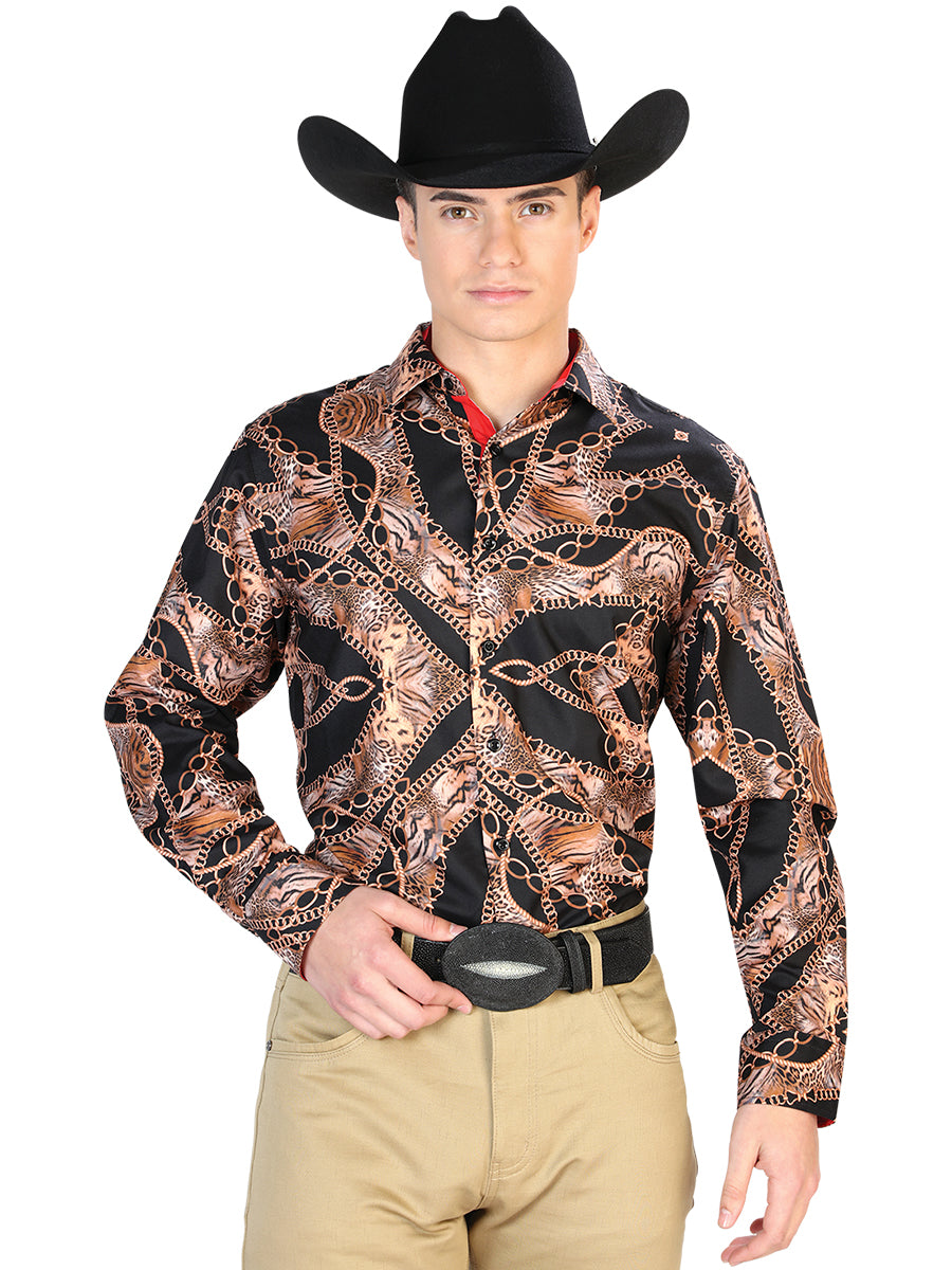 Camisa Casual L/ Manga Centenario Melocotón 95% Poliester 5% Spandex Negro 126267