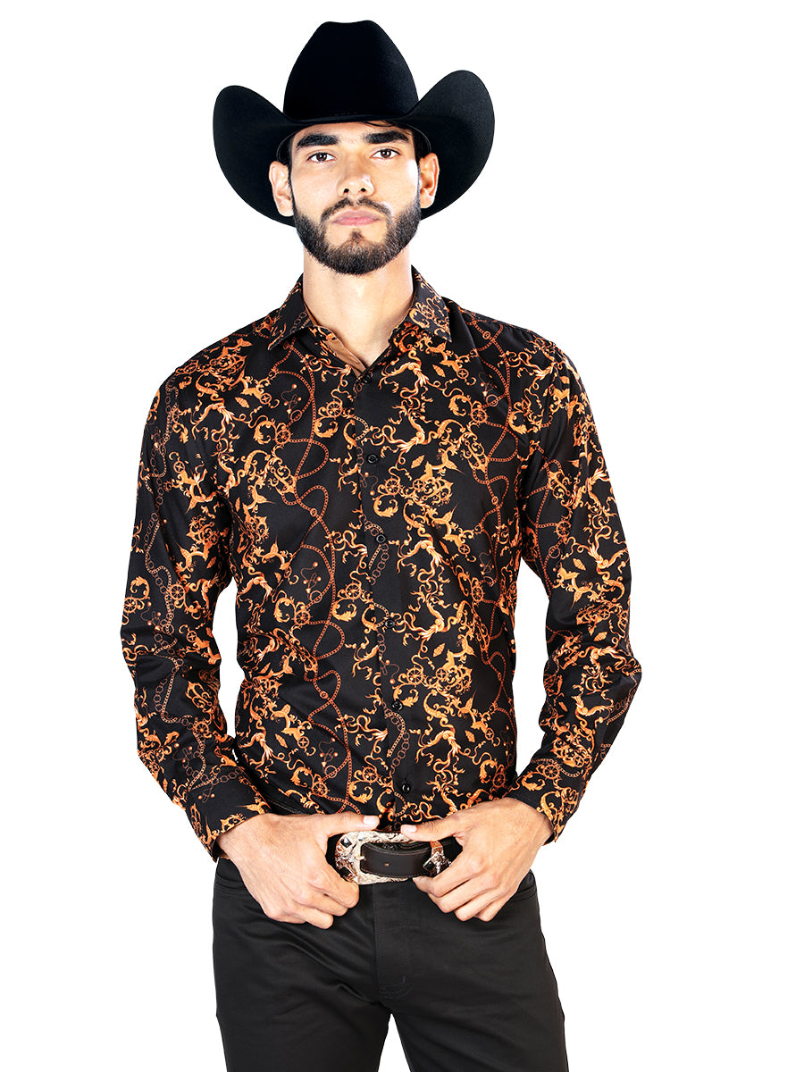 Camisa Casual L/ Manga Centenario Melocotón 95% Poliester 5% Spandex Negro 126268